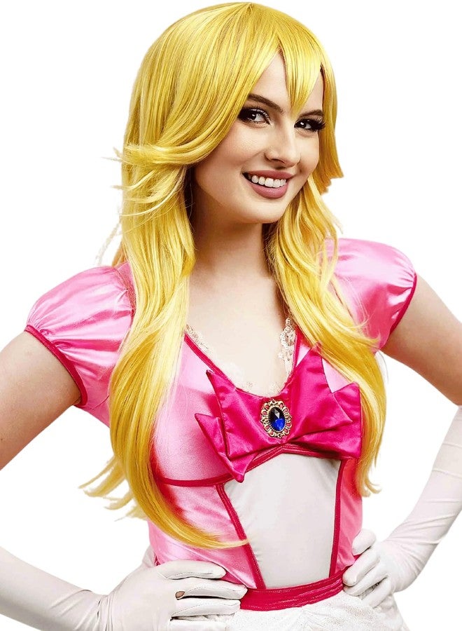 ALLAURA Compatible with Princess Wig Anime CosplayWig | PrincessWig Yellow Blonde Long Wavy Cosplay Wigs SyntheticWig For Girls Yellow Wavy CosplayWig Cosplay For Halloween Party - Image 2